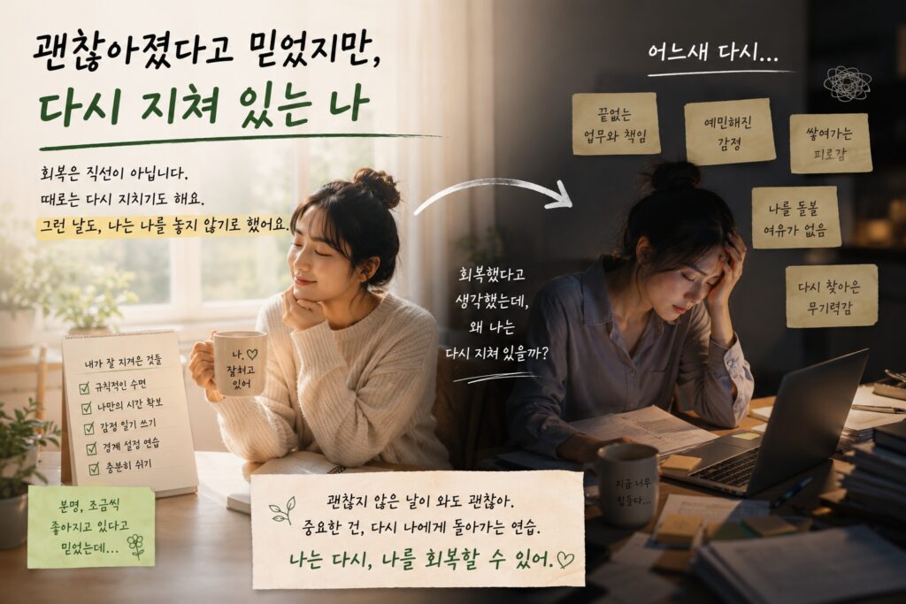 괜찮아졌다고 믿었지만, 다시 지쳐 있는 나