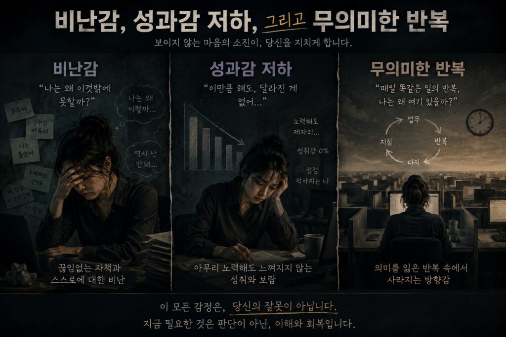 비난감, 성과감 저하, 그리고 무의미한 반복