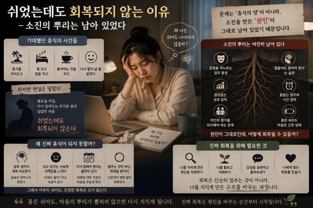쉬었는데도 회복되지 않는 이유 – 소진의 뿌리는 남아 있었다