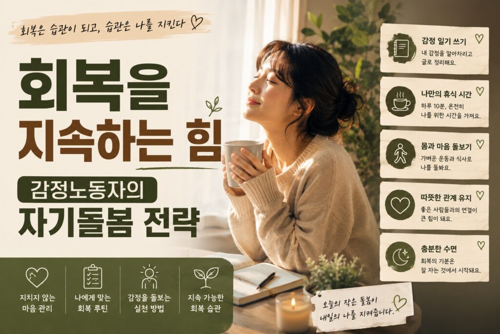 회복을 지속하는 힘, 감정노동자의 자기돌봄 전략, 감정 회복 습관과 지속 가능한 자기관리 방법