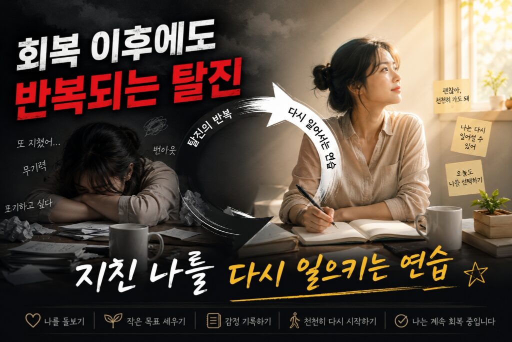회복 이후에도 반복되는 탈진 지친 나를 다시 일으키는 연습 감정노동자 번아웃 회복 이미지