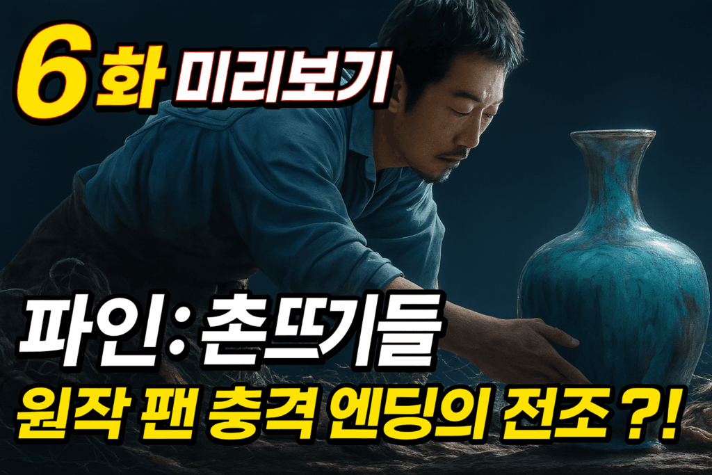 드라마 파인: 촌뜨기들 6화 미리보기 – 남성 주인공이 항아리를 조심스럽게 바라보는 장면과 함께, 원작 팬을 놀라게 할 전개 예고 텍스트 포함