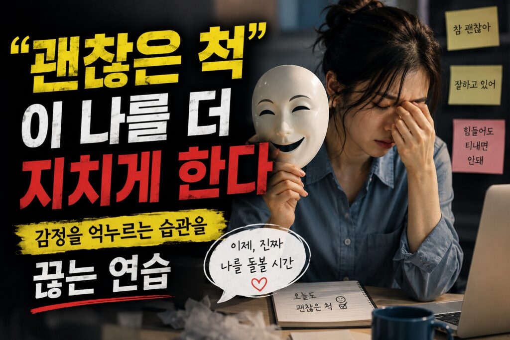 괜찮은 척이 나를 더 지치게 한다 감정을 억누르는 습관을 끊는 연습 감정노동자 탈진 이미지