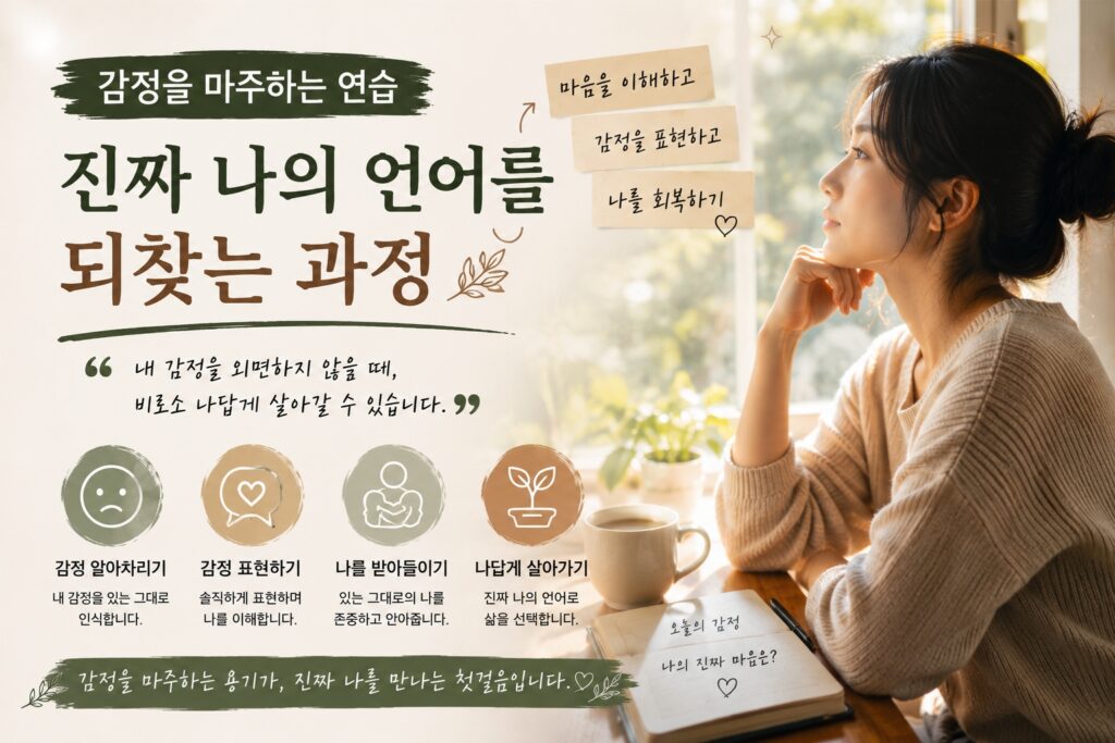 감정을 마주하는 연습 진짜 나의 언어를 되찾는 과정 감정 회복 대표 이미지