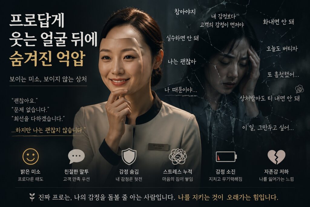 프로답게 웃는 얼굴 뒤에 숨겨진 억압
