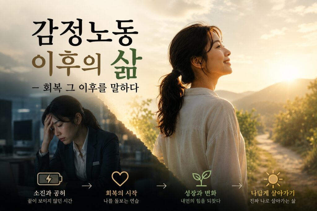 감정노동 이후 회복과 성장, 나다운 삶을 찾아가는 과정을 표현한 이미지