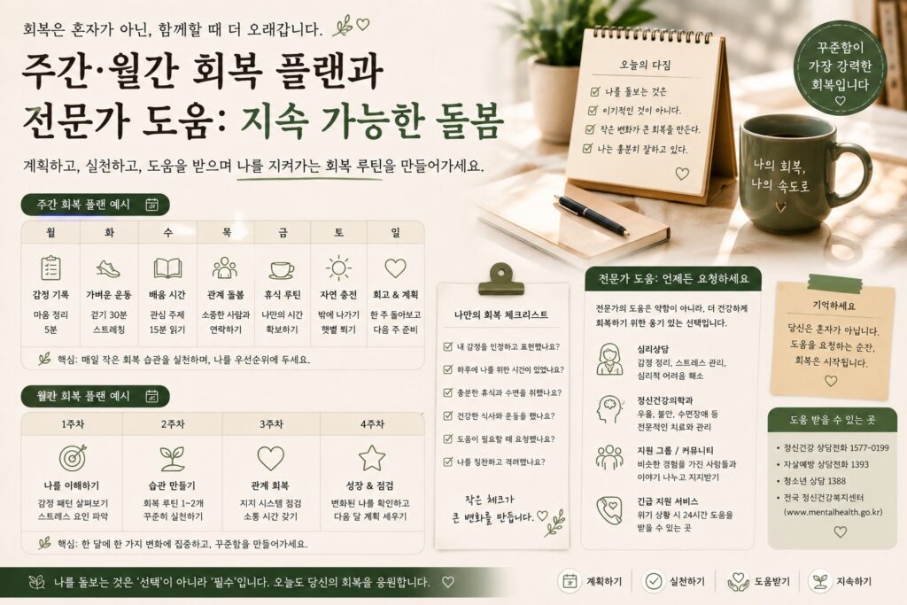 주간·월간 회복 플랜과 전문가 도움: 지속 가능한 돌봄