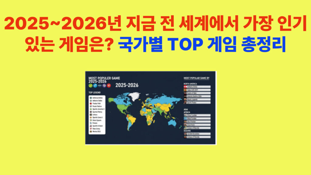 2025~2026년 전 세계에서 가장 인기 있는 게임을 국가별로 비교한 그래픽 이미지