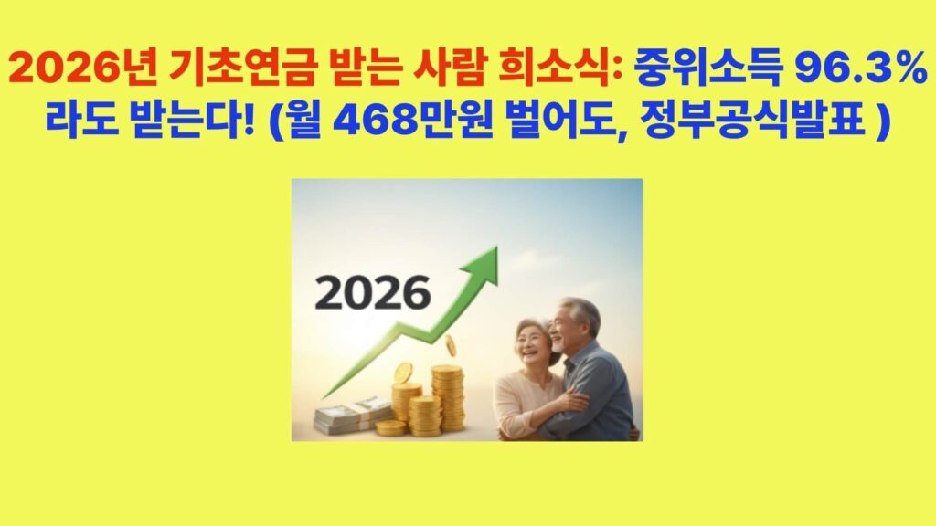 2026년 기초연금 선정기준액 인상 소식 및 중위소득 96.3퍼센트 수급 범위 확대 안내 이미지