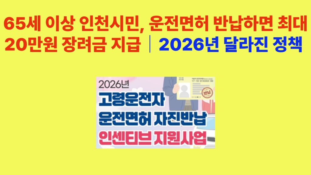 65세 이상 인천시민 운전면허 반납 시 최대 20만원 장려금 지급 안내 썸네일