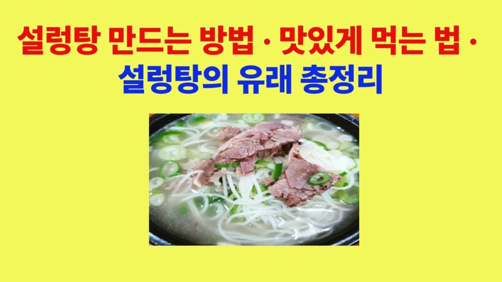 설렁탕 만드는 방법과 진한 사골국물, 파와 고기가 어우러진 설렁탕 한 그릇