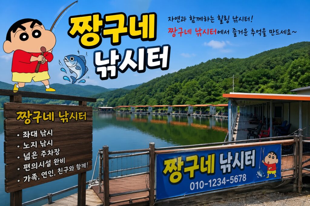충주 짱구네 낚시터 좌대 전경과 붕어 낚시 포인트