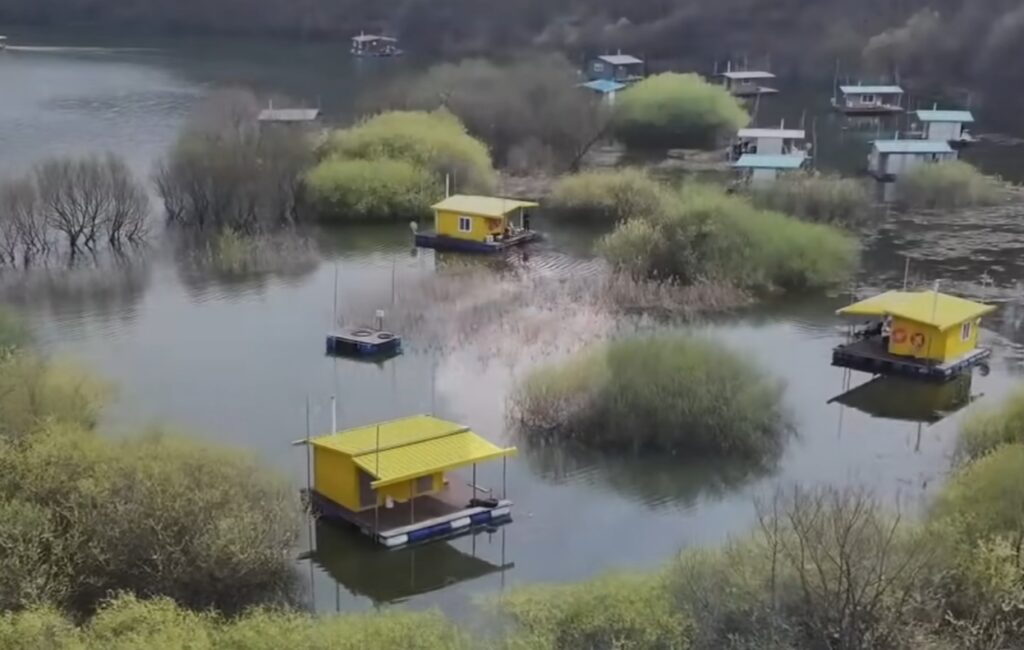 초평저수지 붕어낚시 좌대 배치와 봄 시즌 포인트 전경