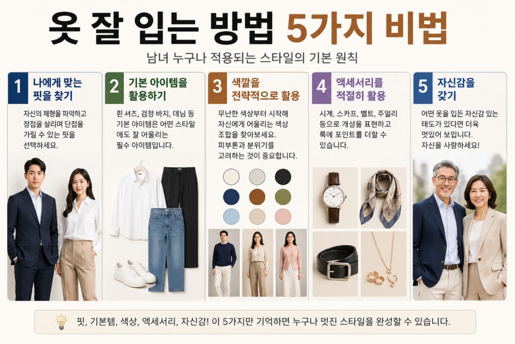 옷 잘 입는 방법 5가지 비법 체형별 코디 패션 스타일링 기본 가이드