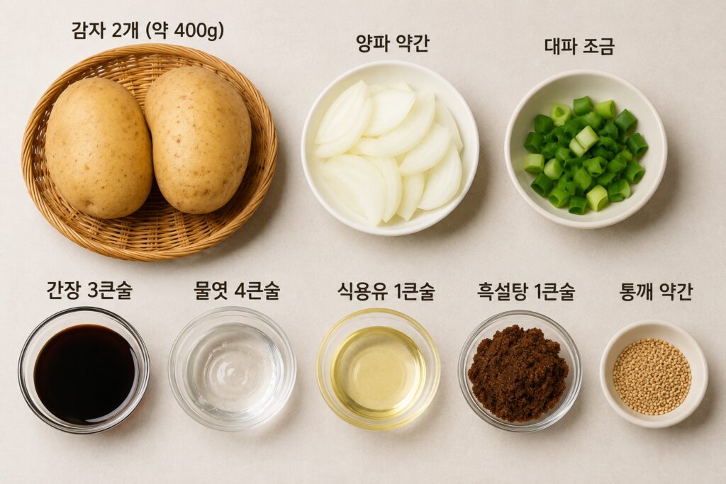 감자조림 재료들