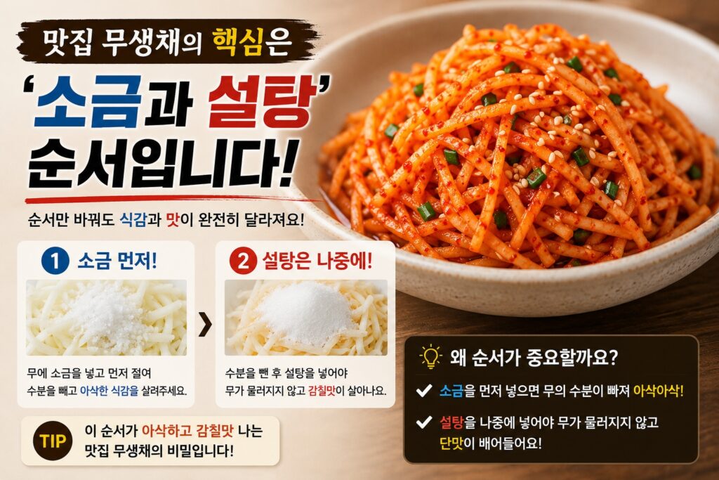 맛집 무생채의 핵심은 ‘소금과 설탕’ 순서입니다
