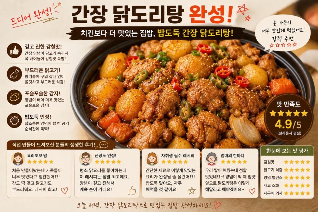 완성된 간장 닭도리탕 평가