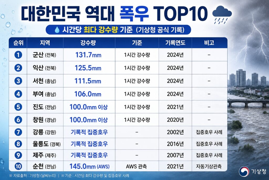 역대 폭우 TOP10