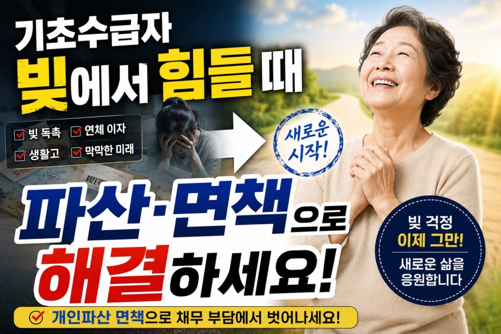 기초생활수급자가 채무 문제로 힘들 때 개인파산 면책으로 새로운 출발을 하는 모습