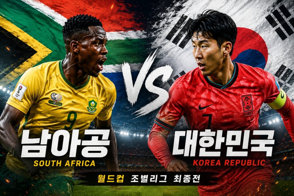 대한민국과 남아프리카공화국 월드컵 조별리그 최종전 경기 이미지, 손흥민과 남아공 대표팀 선수 맞대결