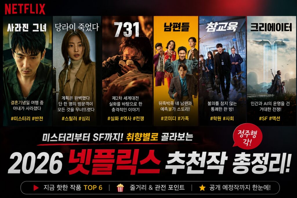 2026 넷플릭스 추천작 총정리 사라진 그녀 당신이 죽었다 731 공개예정작 소개