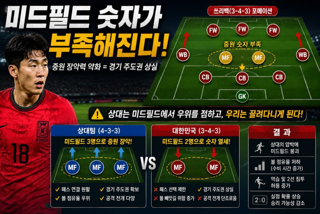 미드필드 숫자가 부족해진다