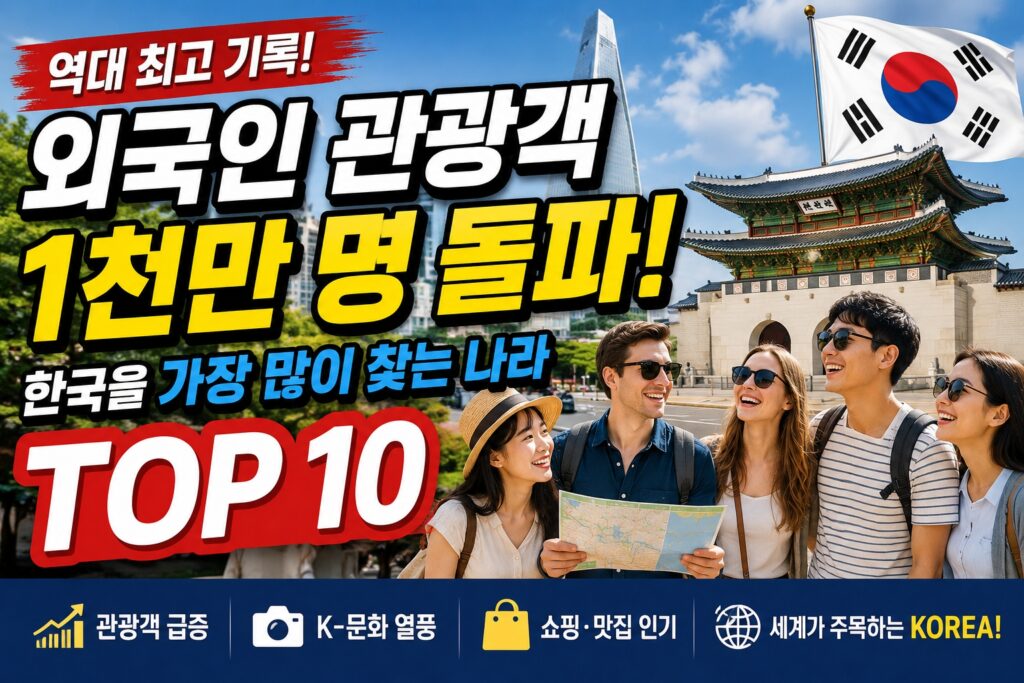 외국인 관광객 1천만 명 돌파, 한국을 가장 많이 찾는 국가 TOP10 순위와 관광객 비중 분석