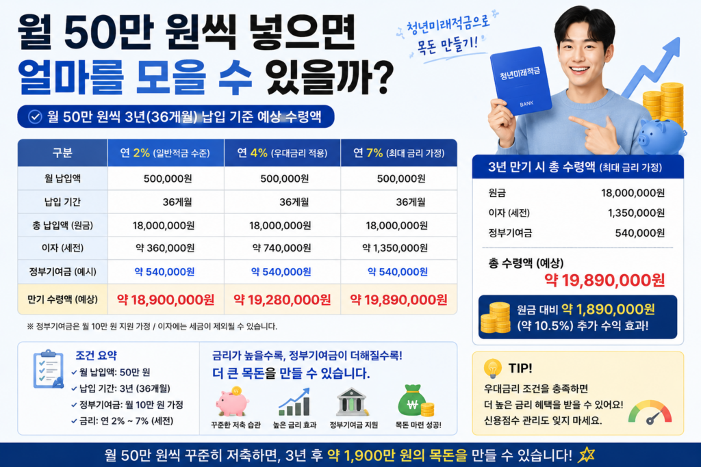 월 50만 원씩 넣으면 얼마를 모을 수 있을까?