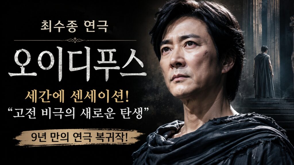 최수종이 출연하는 연극 오이디푸스 포스터, 9년 만의 연극 복귀작으로 화제를 모은 고전 비극 공연
