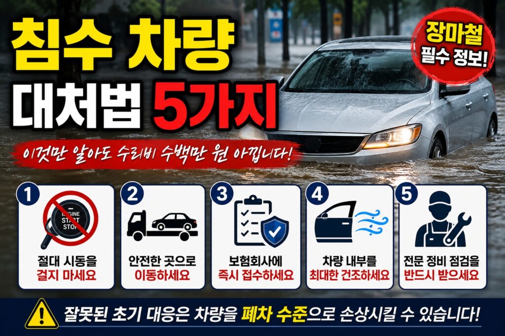 장마철 침수 차량 대처법 5가지, 시동 금지와 보험 접수 등 침수 시 꼭 알아야 할 안전 수칙