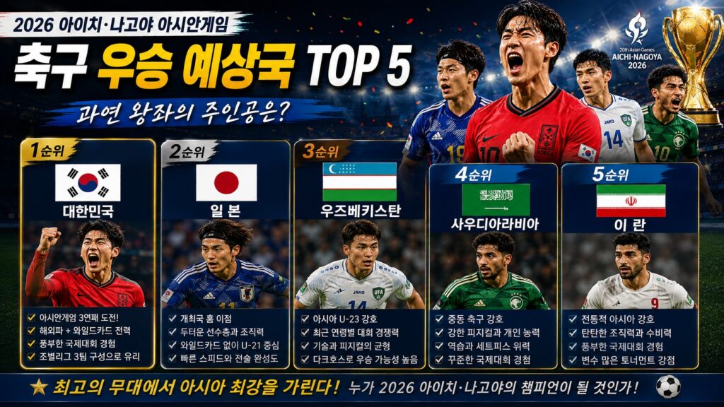 2026 아시안게임 축구 우승 예상국 TOP 5