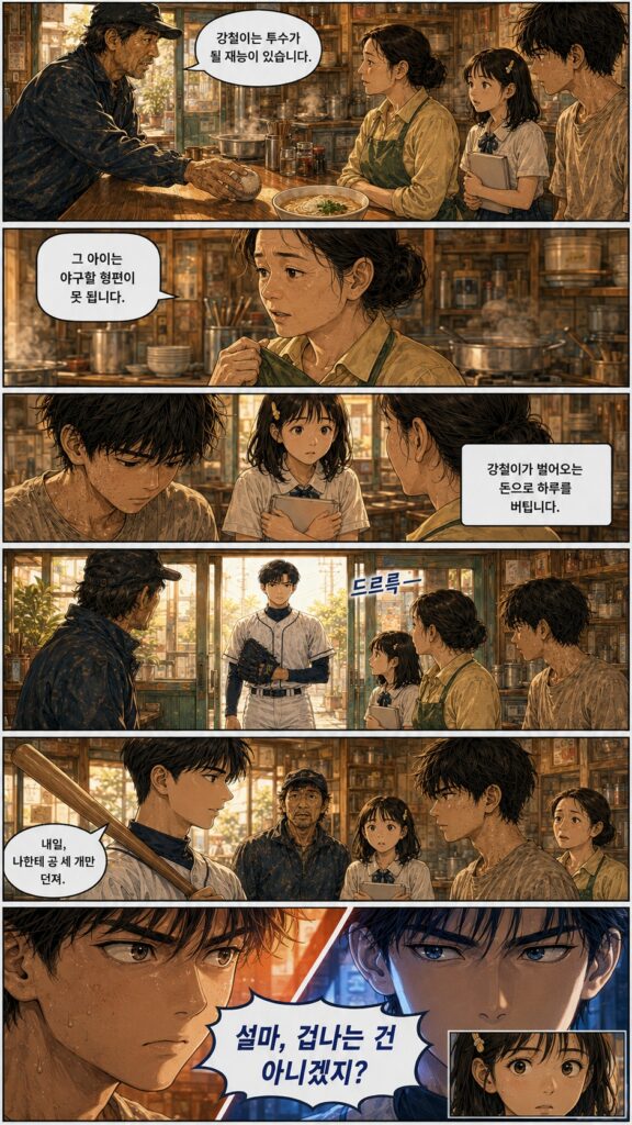 감독이 어머니에게 마강철의 재능을 설명하지만