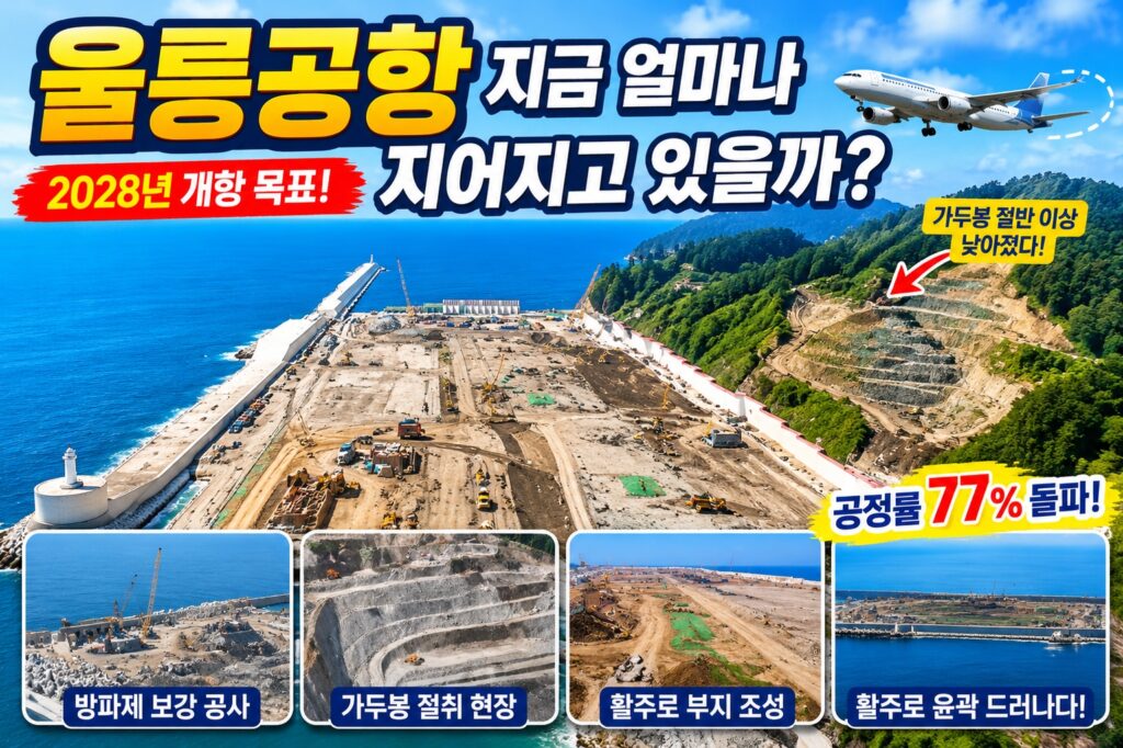 2026년 울릉공항 건설 현장과 2028년 개항 예정 공정 현황
