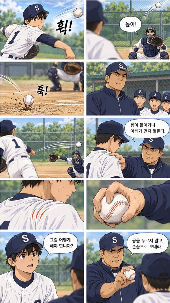 “공을 누르지 말고, 손끝으로 보내라.”